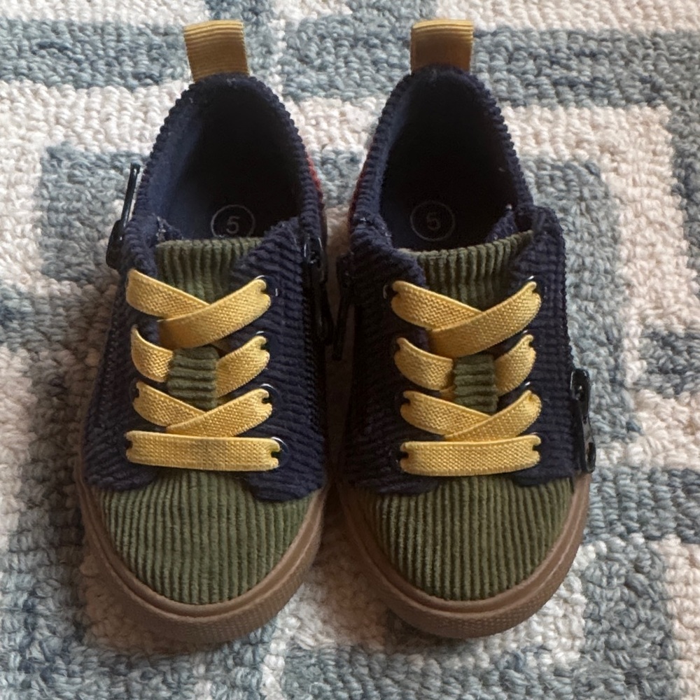 Cat & Jack Navy and Olive Corduroy Sneakers with Yellow Laces